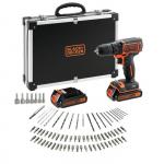 Kit perceuse visseuse sans fil - 18V - BLACK+DECKER - BDCDC18BAFC-QW - 2 batteries - chargeur - coffret + 80 accessoires must