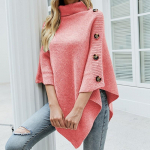 S&uuml;gis Talv Sall Keep Kampsun &Uuml;hev&auml;rviline K&otilde;rge kaelusega &Uuml;lem&otilde;&otilde;duline Cape Mantel Naiste Pon&scaron;od Pullover Kootud Nahkhiirevarrukatega Top One size
