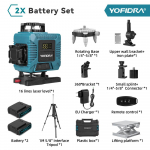 YOFIDRA 16 joonega 4D lasertaseme statiiviga 360 vertikaalse ja horisontaalse ristvalgusega laserid Professionaalsed m&otilde;&otilde;tmistaseme instrumendid 2xBattery Set