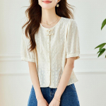 Uuendatud Hiina stiilis k&auml;sit&ouml;&ouml;na tikitud n&ouml;&ouml;pidega pluus naistele t&ouml;&ouml;le k&auml;imiseks L&uuml;hike Kitsas ja Armas Top XXL