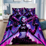 Kuum anime Arcane Voodipesukomplektid 3D-tr&uuml;kiga Jinx T&auml;iskasvanud Poiste T&uuml;drukute Magamistoa Kaunistus Tekikoti Komplekt &Uuml;he- ja Kahekohaline Voodipesu AU Single(140*210cm)3pcs