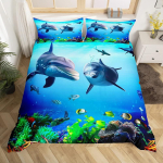 Sinine Delfiin Voodipesu Kollektsioon Tekk Kuninganna T&auml;issuurus Mereloomade Voodipesu Poistele Lastele Teismelise Poisi Voodipesu Padjap&uuml;&uuml;ridega 3 tk AU Single(140x210cm) blue