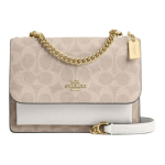 Coach Klare 17 Kuldne Metalllogo Kaetud L&otilde;uendist &Otilde;la-Crossbody Kott V&auml;ike Naiste kotid Valge Helepruun CW206-IMXDM Gift Box Set (Basic Set+Yellow Box)