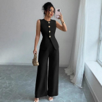 Naiste Business Casual Jakk-p&uuml;ksid Komplekt Laiad P&uuml;ksid Pikad P&uuml;ksid Kaheosaline Komplekt Varrukateta &Uuml;likond S must