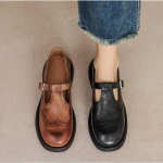 Naiste T-rihmaga Brogue Mary Jane Kingad Vintage Nahast Paks Tald Mugavad Vabaaja Korterkingad 35 pruun