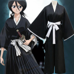 Anime Bleach Kurosaki Ichigo Cosplay Kost&uuml;&uuml;m T&auml;iskasvanud Naistele / Meestele R&otilde;ivad Must Kimono Nahkhiirevarrukas Mantel &Uuml;laosa Must P&uuml;ksid V&ouml;&ouml; Halloween Komplekt XXXL