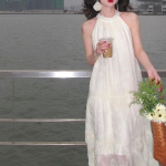 Kevad-suvised varrukateta O-kaelusega pitskleit Tikitud pika seelikuga Rannapuhkuse vabaajakleidid S