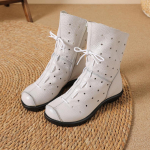 Uued Ehtsast Nahast Saapad Naiste Paeltega Aukudega Kingad Naiste Lukuga Keskmise S&auml;&auml;rega Saapad Naine Lakooniline Valge Luksuslik Saabas Vintage 35