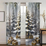2 kuldset j&otilde;ulupuuga kingimustriga kardinat Komplekt Valgust Blokeeriv Premium Materjal Sobib J&otilde;uludeks Elegantne Valmistatud Pol&uuml;ester W100*H130(CM)-Rod Pocket&1PCS