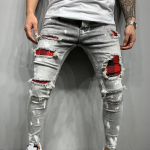 Meeste teksad Vabaaja Slim Fit V&auml;rviga pritsitud Rebenenud Kitsa s&auml;&auml;rega Meeste teksad Mood M