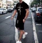Kaheosalised T-s&auml;rgi Komplektid Camo Kamuflaaž Faith Must Rist 3D Prindiga T-s&auml;rk+L&uuml;hikesed P&uuml;ksid 2 tk Komplekt V&auml;lisriiete &Uuml;likond Fitness T-s&auml;rk L&uuml;hikesed P&uuml;ksid KOMPLEKT S