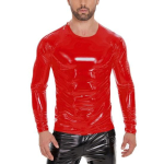 Meeste vedel l&auml;ikiv kunstnahast metallik m&auml;rja v&auml;limusega pikkade varrukatega t&otilde;mblukk &otilde;lg Slim Fit s&auml;rk Hip Hop &ouml;&ouml;klubi peopluus XXL red