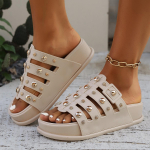 Pungi kuldne neetdekoratsiooniga slip-on gladiaatorsandalid naistele, must paksude talladega pehmed pilvesussid naistele, seksikad rannasussid 36 beež
