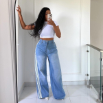 VIONA Y2K Kottis teksap&uuml;ksid K&otilde;rge kvaliteediga triibulised Harajuku dressip&uuml;ksid Hip Hop t&auml;navariided Vabaaja p&uuml;hkimine Lai s&auml;&auml;reosa Denim S sinine