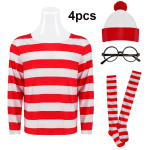 Kus on Wally? Triibuline s&auml;rk Noortele Lastele Poistele Wally Kost&uuml;&uuml;mi S&auml;rk Prillid ja M&uuml;ts Sokid Unisex T&auml;iskasvanutele Halloweeni Cosplay Kost&uuml;&uuml;m XL red