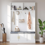 Riidepuu kingapingiga, Garderoob, 6 kolmekordset konksu, Vabaltseisev, Ruumis&auml;&auml;stlik, Esiku jaoks, Koridori jaoks, Valge, 120&times;40&times;191cm 120 x 40 x 191 cm valge