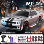 Kaasaskantav RC trikiauto 1:24-kanaliga puldiauto t&auml;iskasvanutele, 4WD, kiire RC-auto lahedate LED-tulede ja 2,4 GHz-ga, lisaks triivirehvid, s&otilde;idukim&auml;nguasi lastele 2 batteries must/h&otilde;be