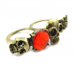 Les Tr&eacute;sors De Lily [K1911] - Bague double 'T&ecirc;te de Mort' rouge dor&eacute; kuld