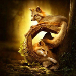 Teemantmosaiik Teemantmaal Teemanttikandid Ristpistes Loomad Mets Rebased Pilt kividest K&auml;sit&ouml;&ouml; 20X30CM