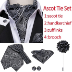 Hi-Tie Ascot lipsud meestele must valge Paisley lips taskur&auml;tik mansetin&ouml;&ouml;bid pross AS-1009