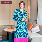 Suvine prinditud plisseeritud lapiline kleit naistele rev&auml;&auml;ridega pikkade varrukatega &otilde;mblusega v&auml;rviline vabaaja naiste kleidid riided One size