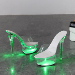 Naiste tikkp&uuml;ksid Seksikas Catwalk mudel kristalljalatsid helendavad Stage 190 seeria 15 cm konts 6,5 cm platvorm LFD 41 roheline