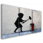 Kolmeosalise pildiga l&otilde;uenditr&uuml;kk Banksy Hammer Boy Street 60x40 hall v&auml;rv