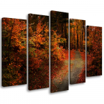 Viieosaline pildil&otilde;uenditr&uuml;kk Mets S&uuml;gislehed Loodus 100x70 oranž