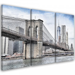 Kolmeosalise pildiga l&otilde;uenditr&uuml;kk Brooklyn Bridge City New York 60x40 hall v&auml;rv