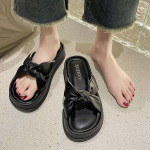 WTEMPO paksu talla sussid naistele &otilde;ues, mood Pehme tald Mugav ja mitmek&uuml;lgne elegantne rannas lameda kontsaga vibu vabaaja sandaalid 35 must