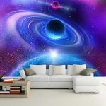 3D seinamaal elutuppa, magamistuppa, kaasaegne ruum, kuu, universum, fotoseinamaal, dekoratiivne seinamaaling 200 cm(W) x 140 cm(H)