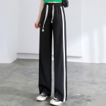 N&ouml;&ouml;riga k&uuml;ljetriibuga laia s&auml;&auml;rep&uuml;ksid vabaaja elastsed k&otilde;rge v&ouml;&ouml;kohaga sirged pantaloonid kevadised naiste kottis dressip&uuml;ksid Korea spoenie 4XL must