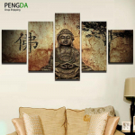 Moodsad pildid Vintage kodukaunistus Budismi maalid l&otilde;uendil Plakatid 5 paneeli Buddha kunst HD-tr&uuml;kised Seinakunst PENGDA 20x35cm*2 20x45cm*2 20x55cm*1