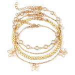 Butterfly Crystal Mitmekihiline jalav&otilde;rude komplekt, 4 kuldketti, naiste seksikad aksessuaarid, &otilde;&otilde;nsad suvise ranna B&ouml;&ouml;misada k&auml;ev&otilde;rud kuld