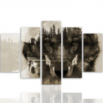 Viieosaline pildil&otilde;uenditr&uuml;kk Wolf Forest Fog Nature 100x70 pruun