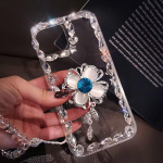 3D-meik Spiegel Zwarte Diamant Gems Rhinestone Bling Capa Case Voor jaoks Samsung S22 S21 ultra S20 FE S10 S9 S8 plus A12 A22 A32 A52 A72 A13 A53 A51 iphone 14 valge