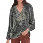 Naiste T-s&auml;rk V kaelusega riietus Elegantne Populaarne Retro lilleline T-s&auml;rk Pluus Naiste riided L hall