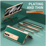 Pinnatud nahast &uuml;mbris Samsung Galaxy Z Fold 6 4 3 2 5 360 t&auml;ieliku kaitsega karastatud klaasist tugijala telefoni kate For Samsung Z Fold 2 roheline