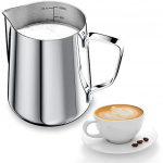 350 ml piimakann 304 piim piimavahu jaoks Piimakorjaja 12 untsi suuruse m&auml;rgiga kohvitassikorjajaga Cappuccino Expresso Latte Art Ideaalne kohviamat&ouml;&ouml;ridele 7x1x25cm