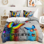 3D v&auml;rviline Butterfly voodipesukomplekt k&otilde;rglahutusega tr&uuml;kitud teki ja padjap&uuml;&uuml;riga 2/3 tk AU180 * 210 t&auml;issuuruses pehme pestav kodutekstiil Baby 100x135cm