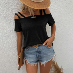 GMXIA naiste vabaaja moe suvine &uuml;hev&auml;rvilise tr&uuml;kiga l&uuml;hikeste varrukatega pluusid ja s&auml;rgid S must