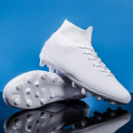 Unisex jalgpallisaapad, &uuml;hev&auml;rvilised AG, pika k&uuml;&uuml;nenaha k&otilde;rgusega elastsed sokid treenimiseks kunstlik rohumaa &otilde;uespordiks treenimiseks jalgpallijalatsid 35 valge