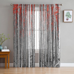 Punased lehed Kasepuu Mets L&auml;bipaistvad kardinad Elutoa aken T&uuml;llkardinad Magamistoa K&ouml;&ouml;gi jaoks Kodukaunistus Voile kardinad W135 x H115cm x1