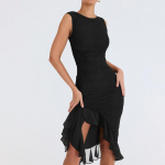 Elegantne volangidega midikleit naistele, suvine seljataga varrukateta ebaregulaarne klubipidu Seksikas kleit Vestido riided S must
