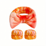 Peapael ja randmepaelad, meigipeapael ja randmer&auml;tikud n&auml;o pesemiseks, fuzzy Bow peapaelad 3pcs/set oranž