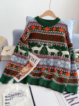 Uusaasta riided Naised Inetu j&otilde;uluhirve kampsun soe paks vabaaja &uuml;lisuur džemper O kaelus kudum Xmas look C-196 One Size roheline