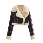 Naiste rev Lambavillane l&uuml;hike mantel Kahepoolne s&uuml;gistalvine t&otilde;mblukuga naistejakk Lapiga fliis Paks, soe naiste topid V&auml;lisr&otilde;ivad M