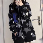 Harajuku t&auml;navar&otilde;ivad lukuga kapuutsiga naiste Korea stiilis hip-hop staarid prinditud t&otilde;mblukuga kapuutsiga dressipluus kevadine Kpop S must