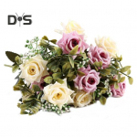 V&auml;rviline kunstlik roosikimp roheliste lehtedega lokkis servaga Realistlik korduvkasutatav mitten&auml;rbuma kodune pulmapidu Pruudi kunstlillede kaunistus sinine