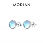 Modian 925 Sterling Silver &uuml;mmargune peen kuukivi 4 5 6 MM plaatinaga kaetud v&otilde;luvad k&otilde;rvaklapid naistele Ehted 6MM